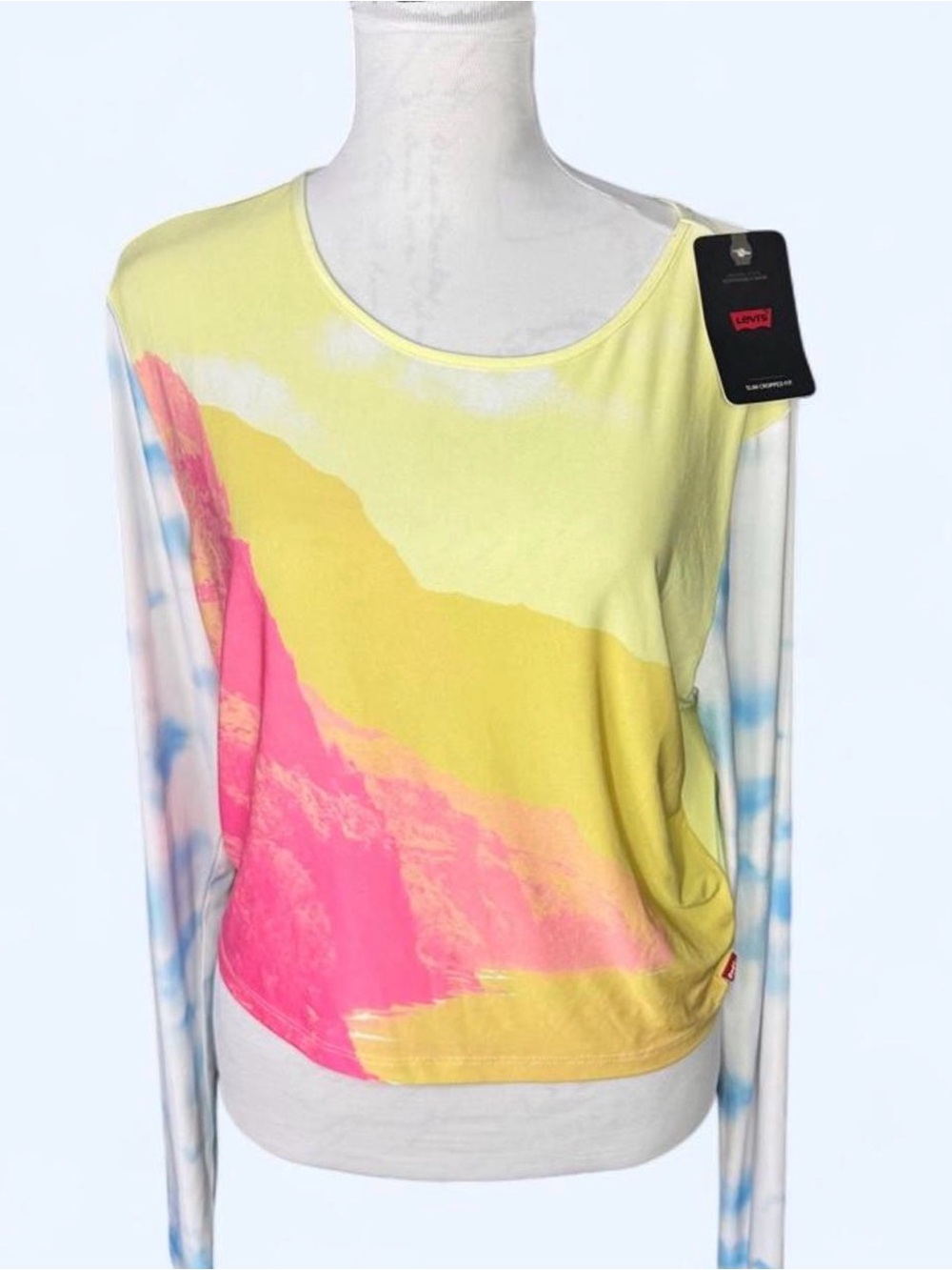Levi's Women's Yellow & Pink Long Sleeve Scoop Neck Top